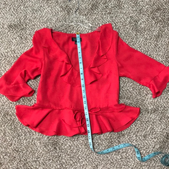 Topshop Red Ruffle Blouse - Picture 2 of 5